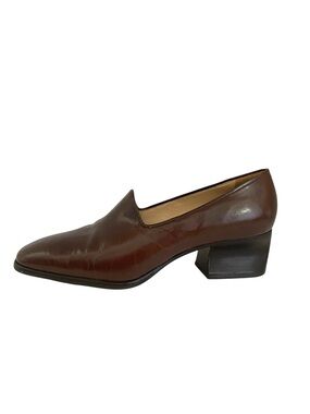 Vintage 90s Enzo Angiolini Chocolate Brown Leather Heeled Loafers 8N Minimalist